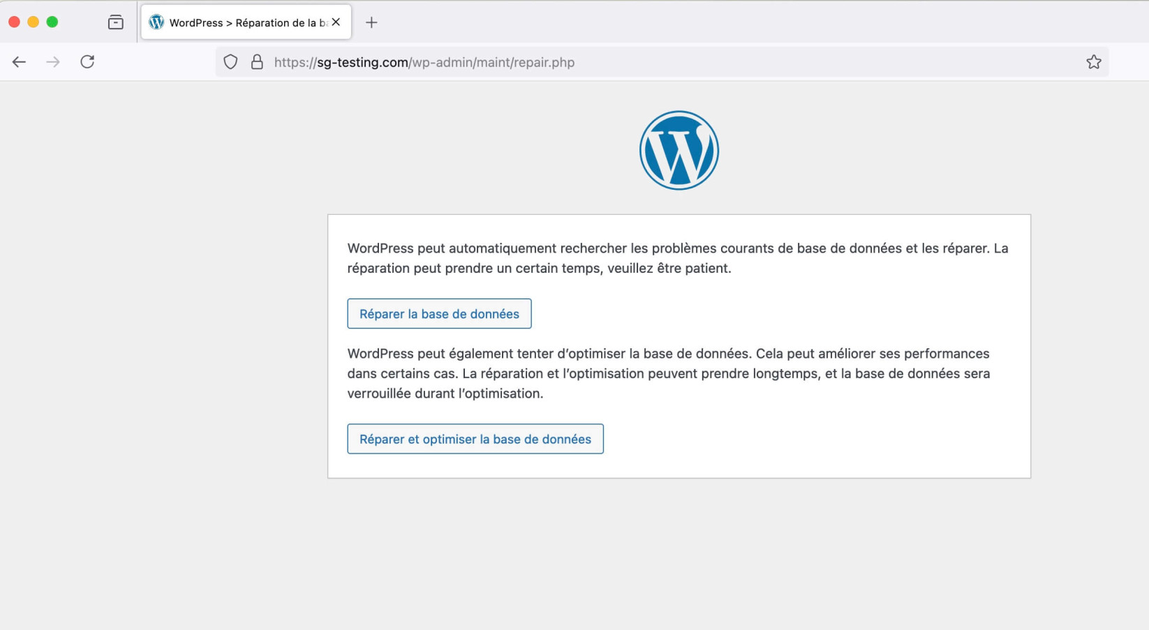 Mode de réparation de WordPress