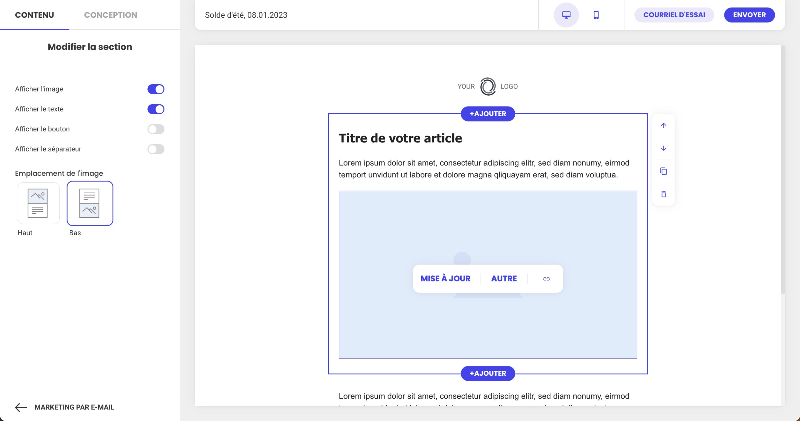Comment personnaliser une mise en page simple pour un e-mail de campagne
