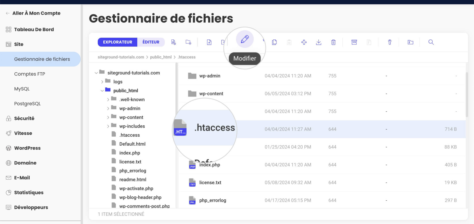 Modification d'un fichier .htaccess