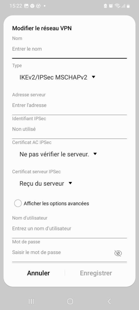 Capture d'écran de Modifier les paramètres réseau VPN sur Android