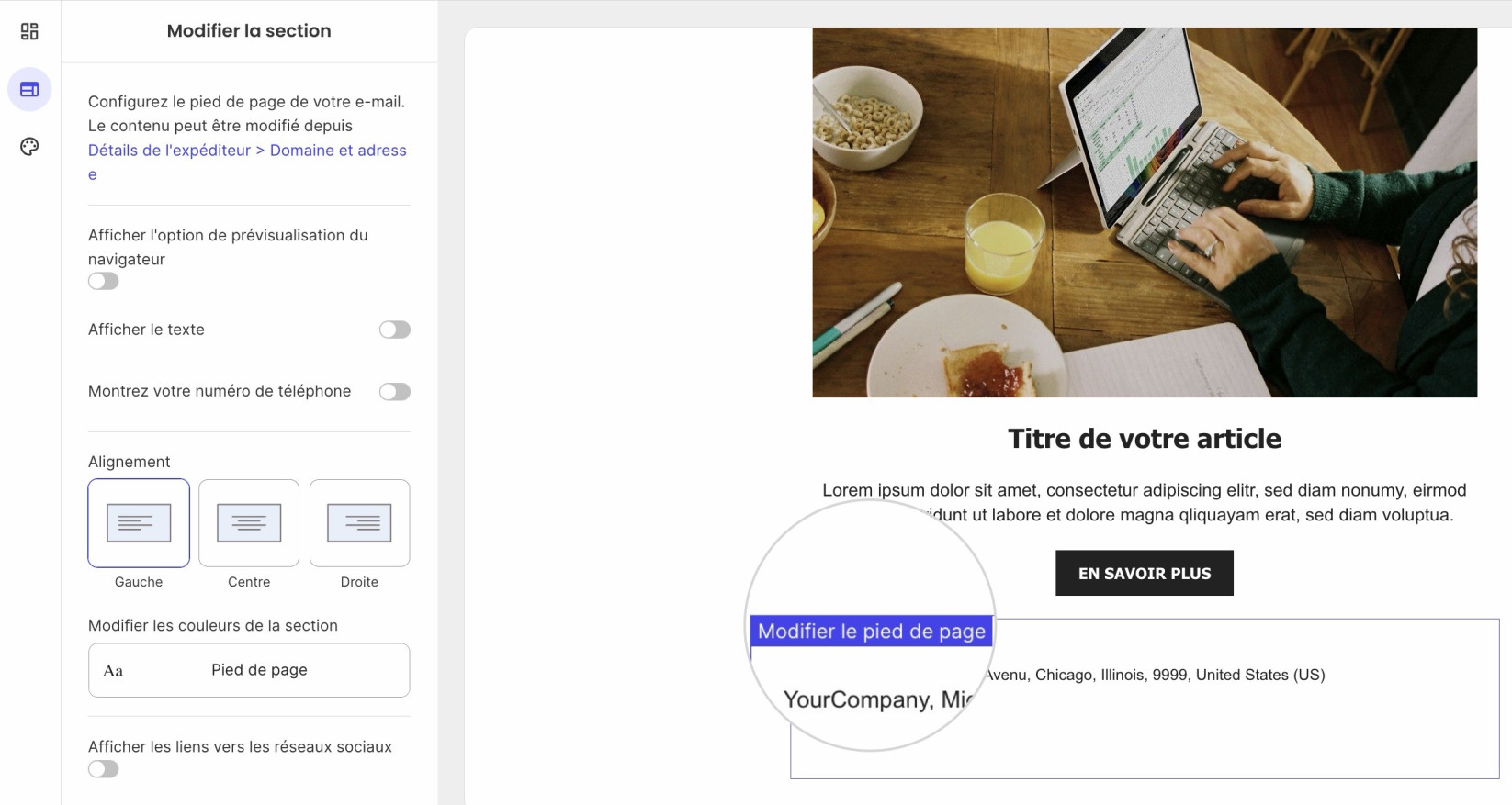 Modifiez le pied de page