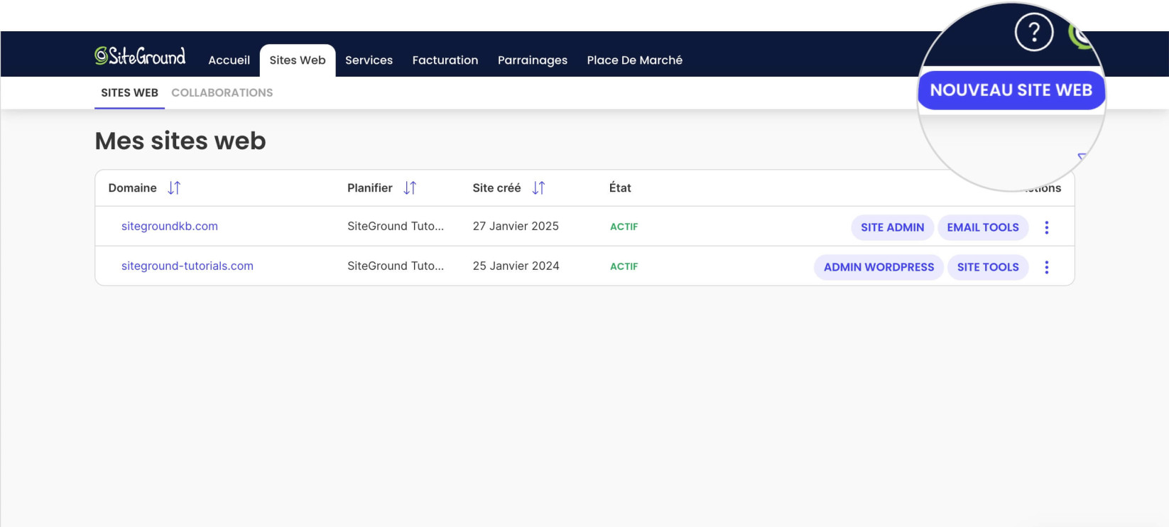 Création d'un nouveau site web

