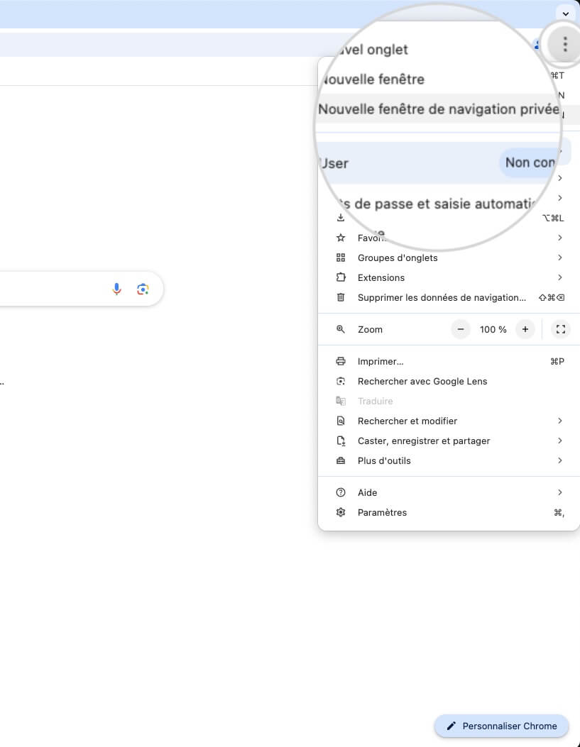 Comment ouvrir une fenêtre de navigation privée dans Chrome