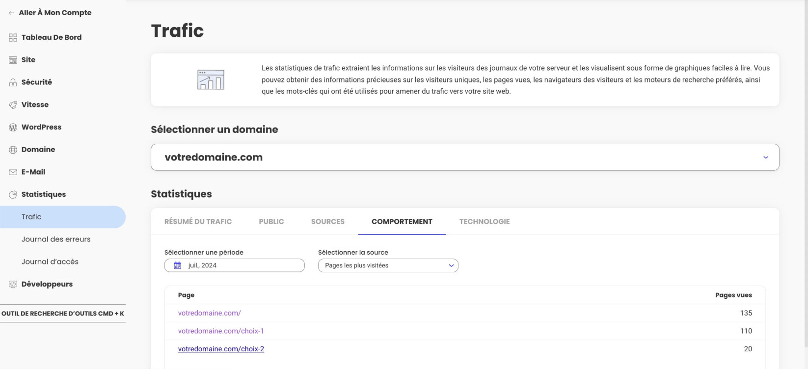 Outil de trafic dans Site Tools