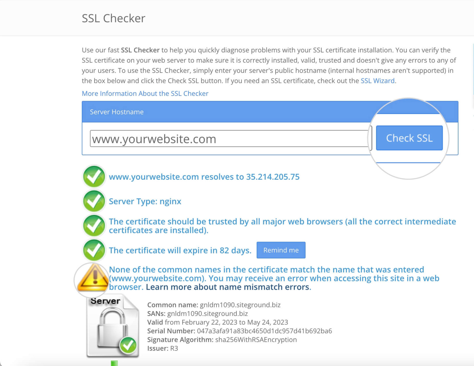 Outil de vérification SSL de SSL Shopper