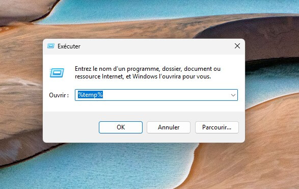 Ouvrez le dossier temporaire à partir de l'application Exécuter sous Windows