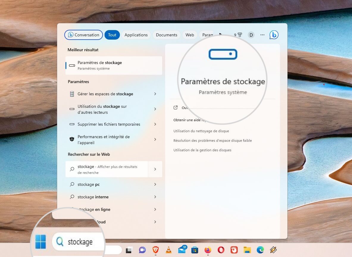 Ouvrir les paramètres de stockage sous Windows pour supprimer les fichiers temporaires