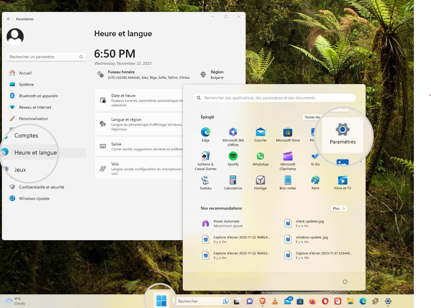 Ouvrez les paramètres de « Heure et langue » sous Windows
