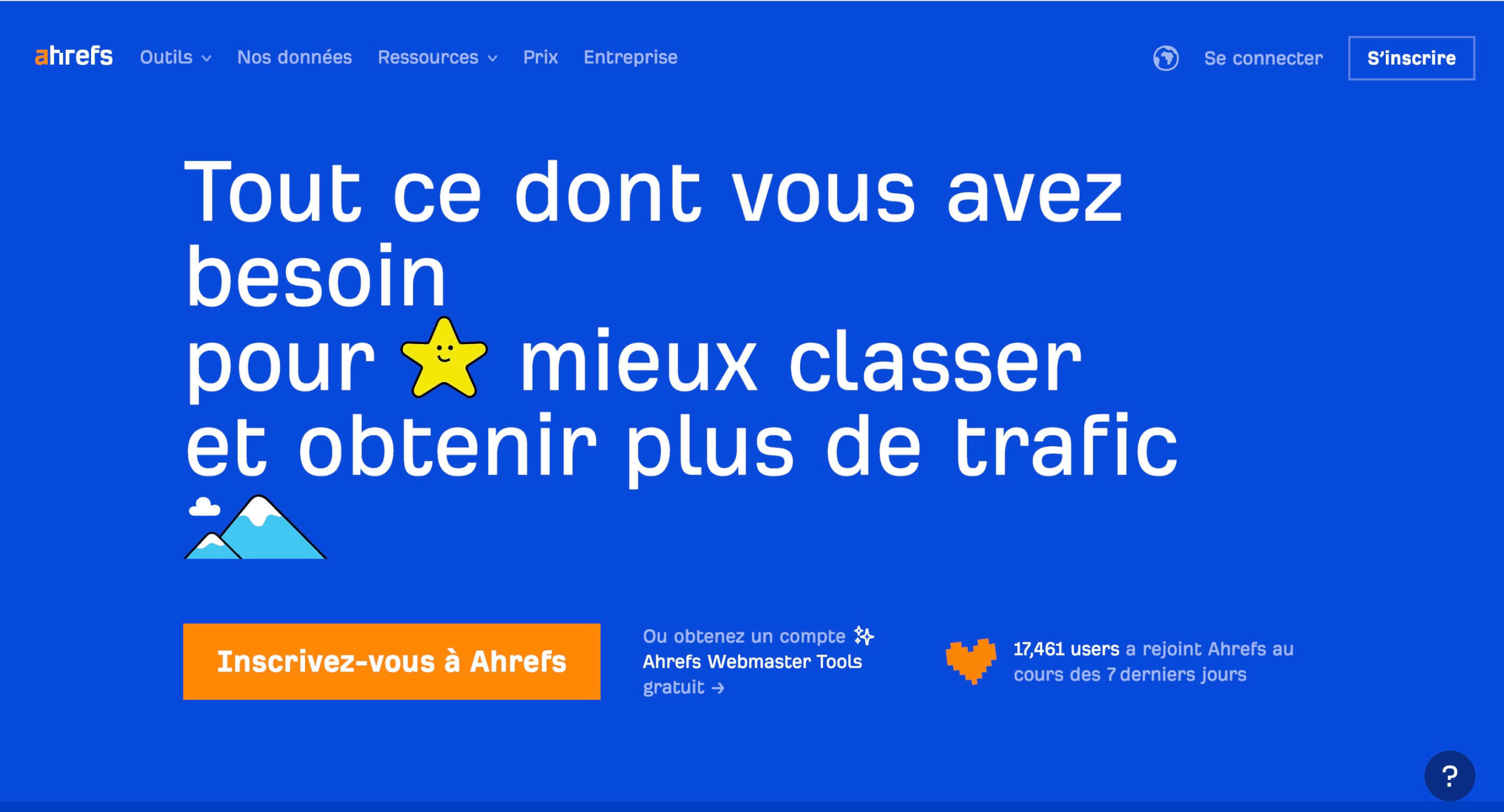 Page d'accueil Ahrefs