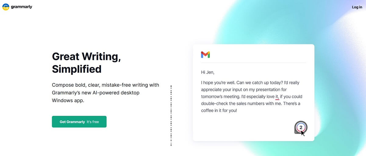 Page d'accueil de Grammarly