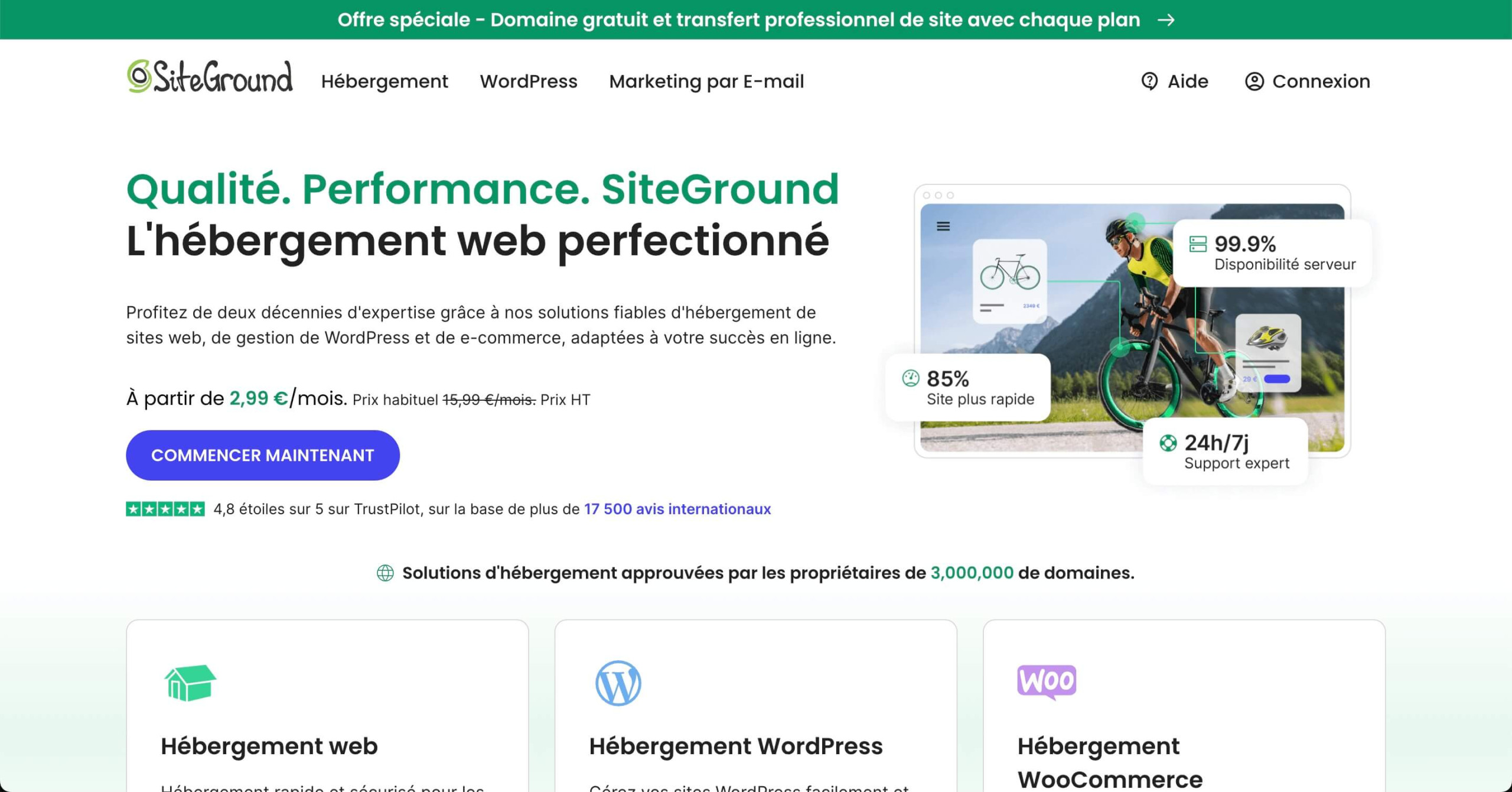 Page d'accueil de SiteGround