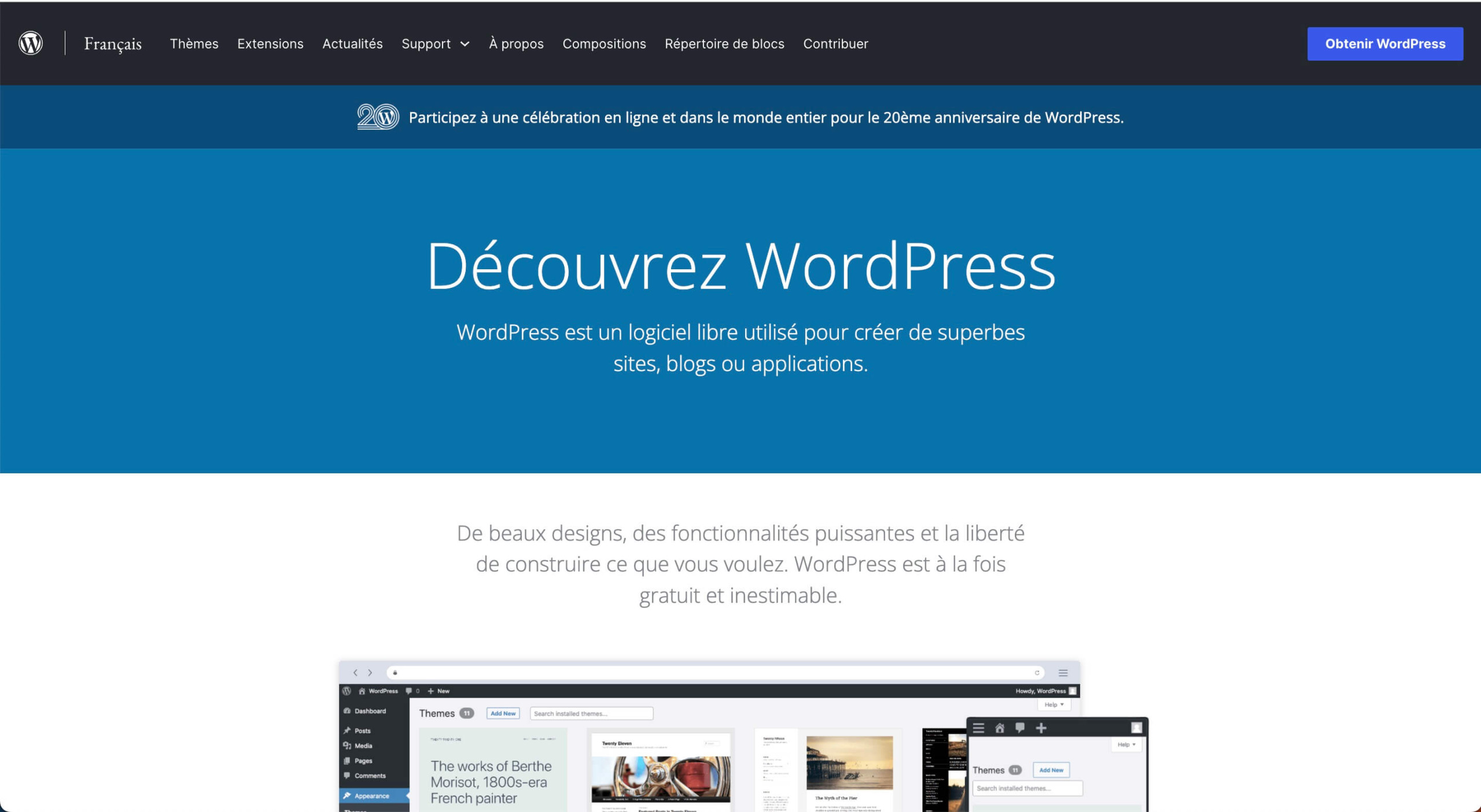 Une page d'accueil WordPress