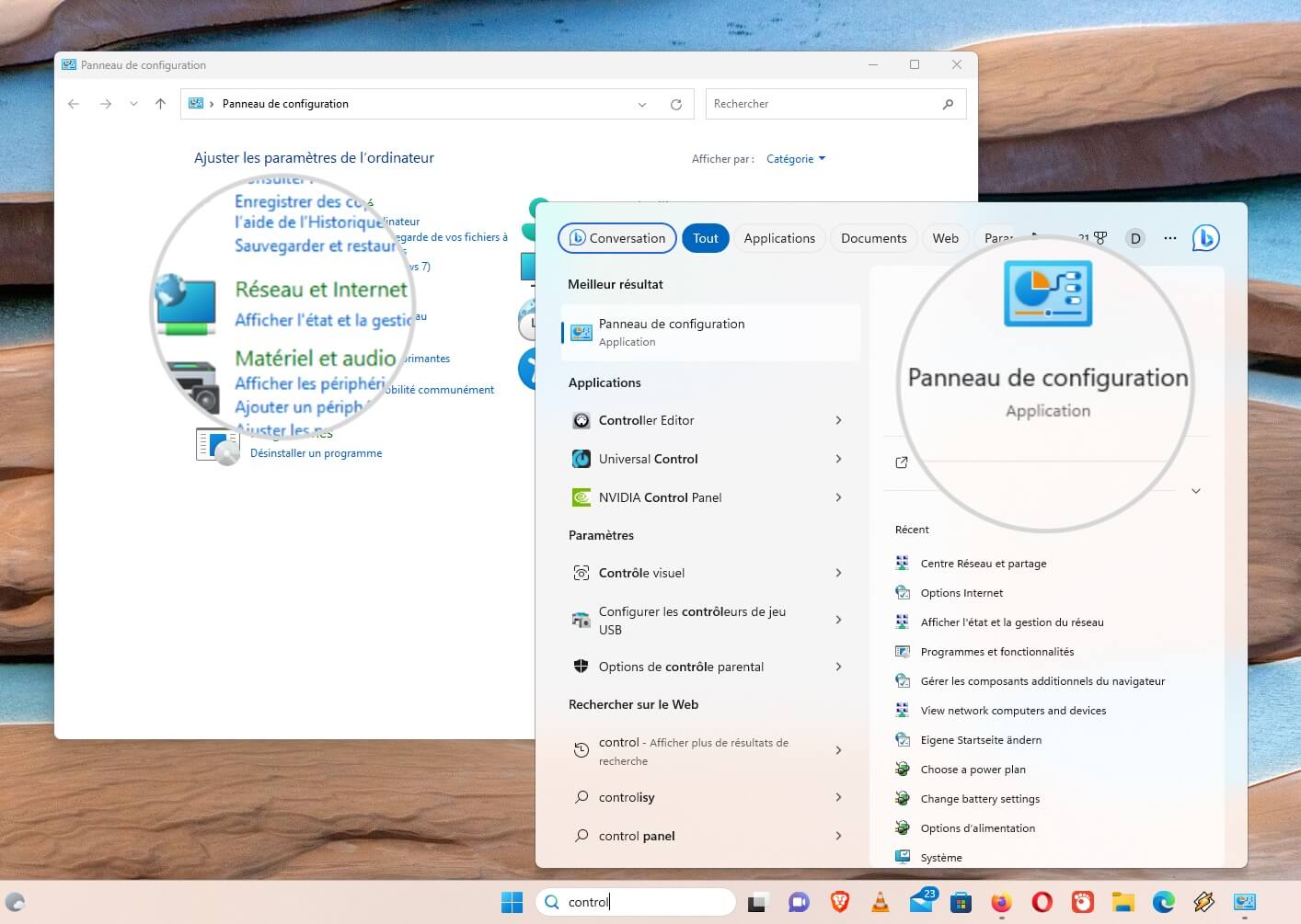 Accéder au Panneau de configuration sous Windows pour changer de serveur DNS