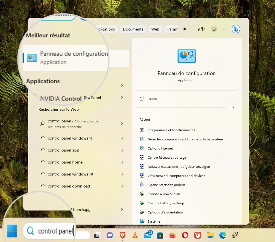 Ouvrir le Panneau de configuration sous Windows pour gérer les certificats SSL