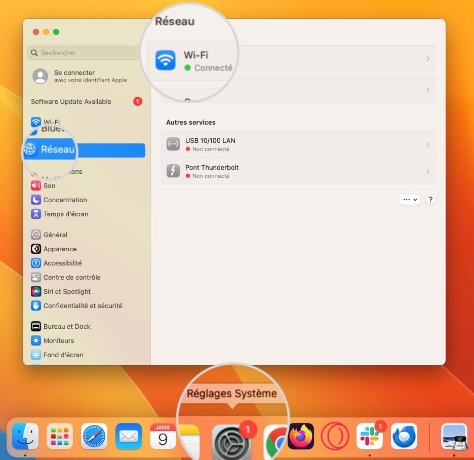 Options Wi-Fi dans les paramètres réseau sur Mac