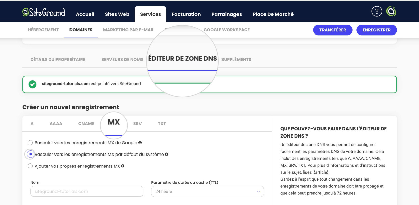 Comment faire pointer un enregistrement MX vers SiteGround