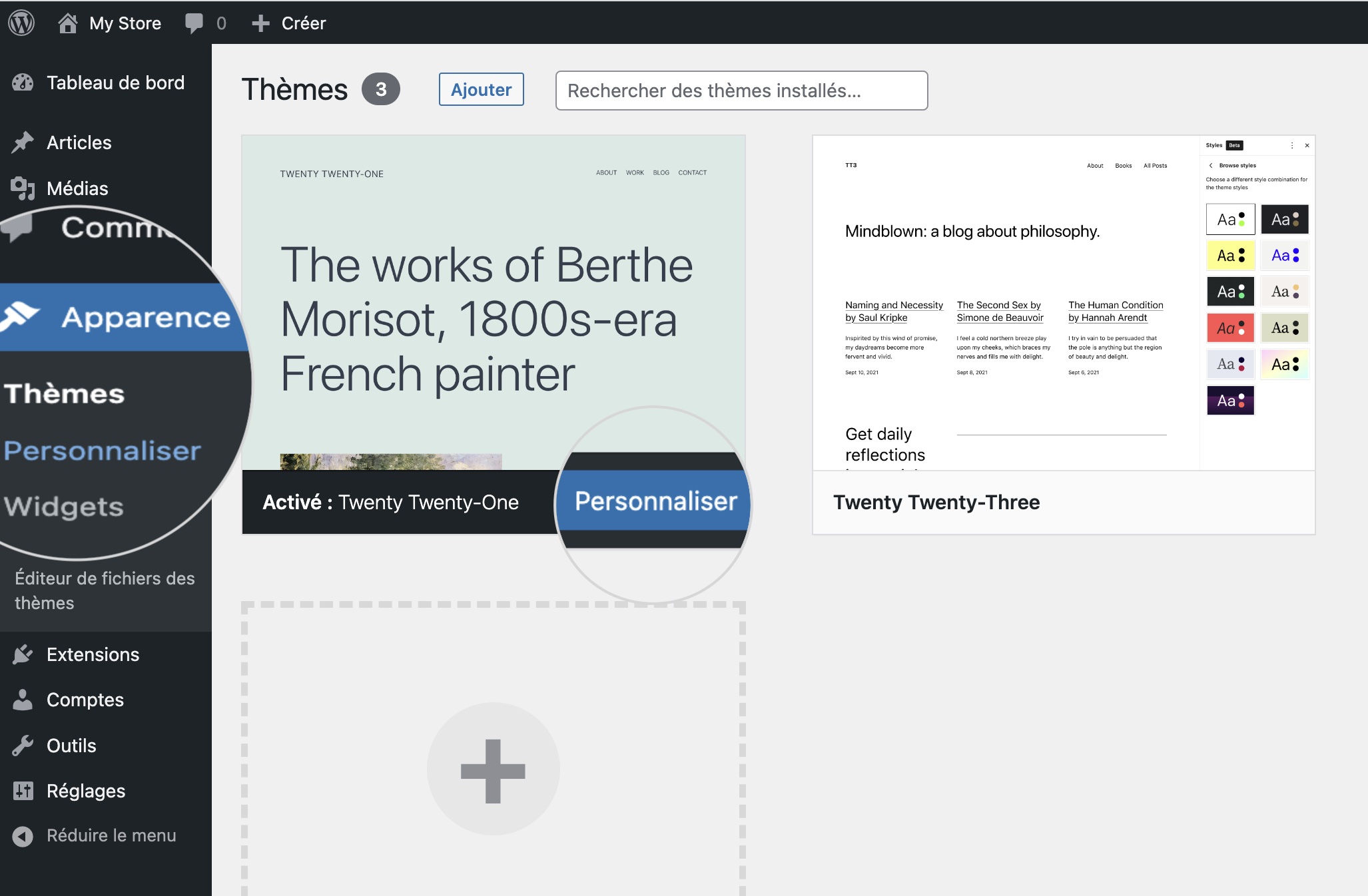 Accédez au personnalisateur de thème pour modifier la margin et le padding