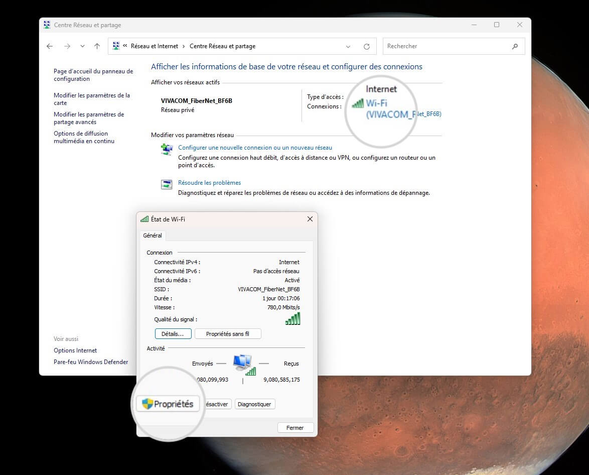 Ouvrir le menu Propriétés sur le réseau sous Windows