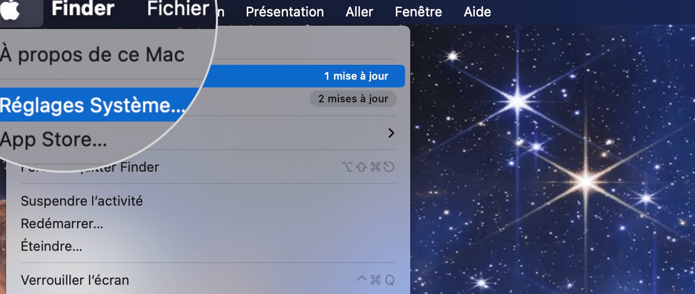 Navigation dans les paramètres système macOS pour les réglages réseau.