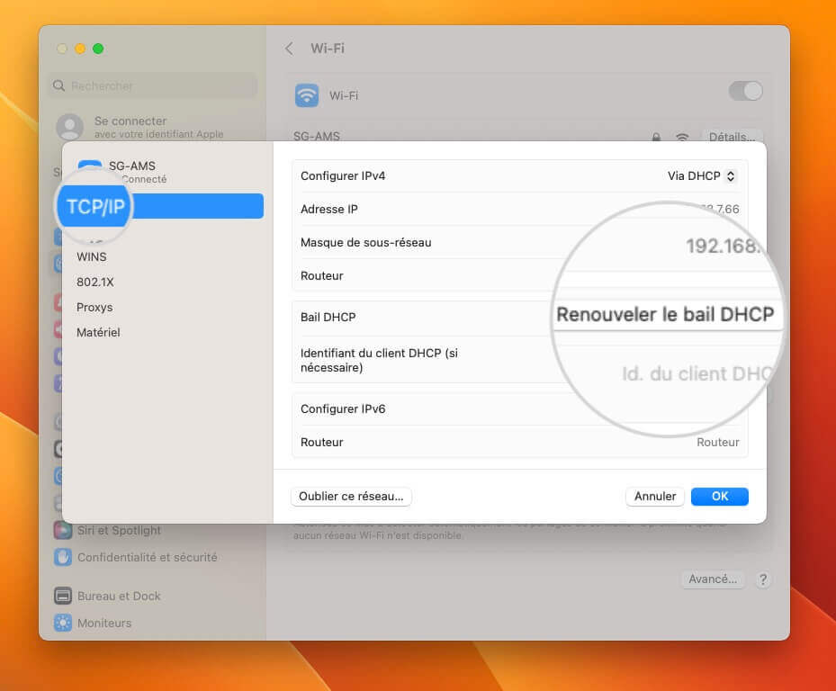 Comment renouveler un bail DHCP sur Mac