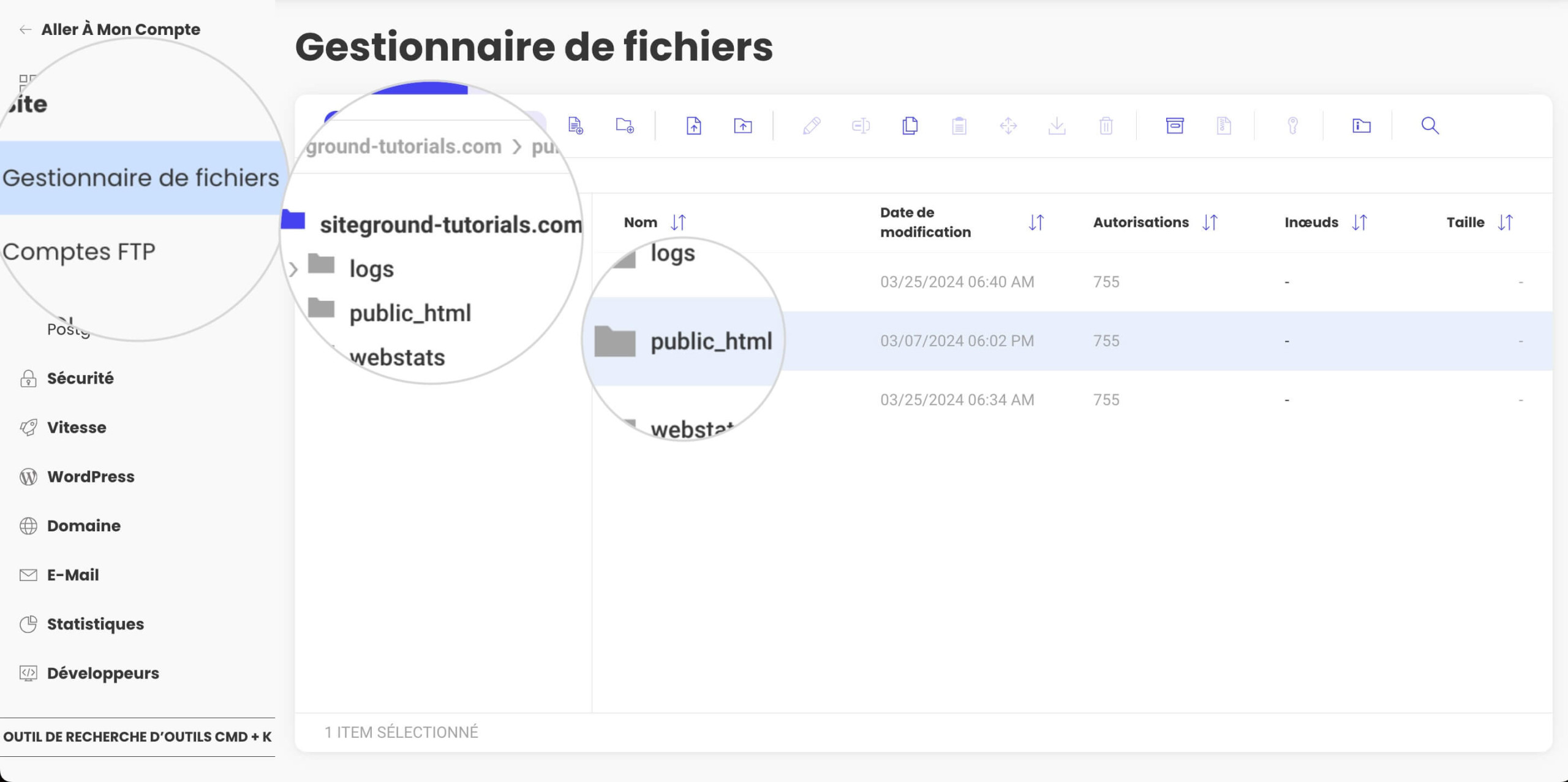 Dossier racine du site web contenant le fichier .htaccess