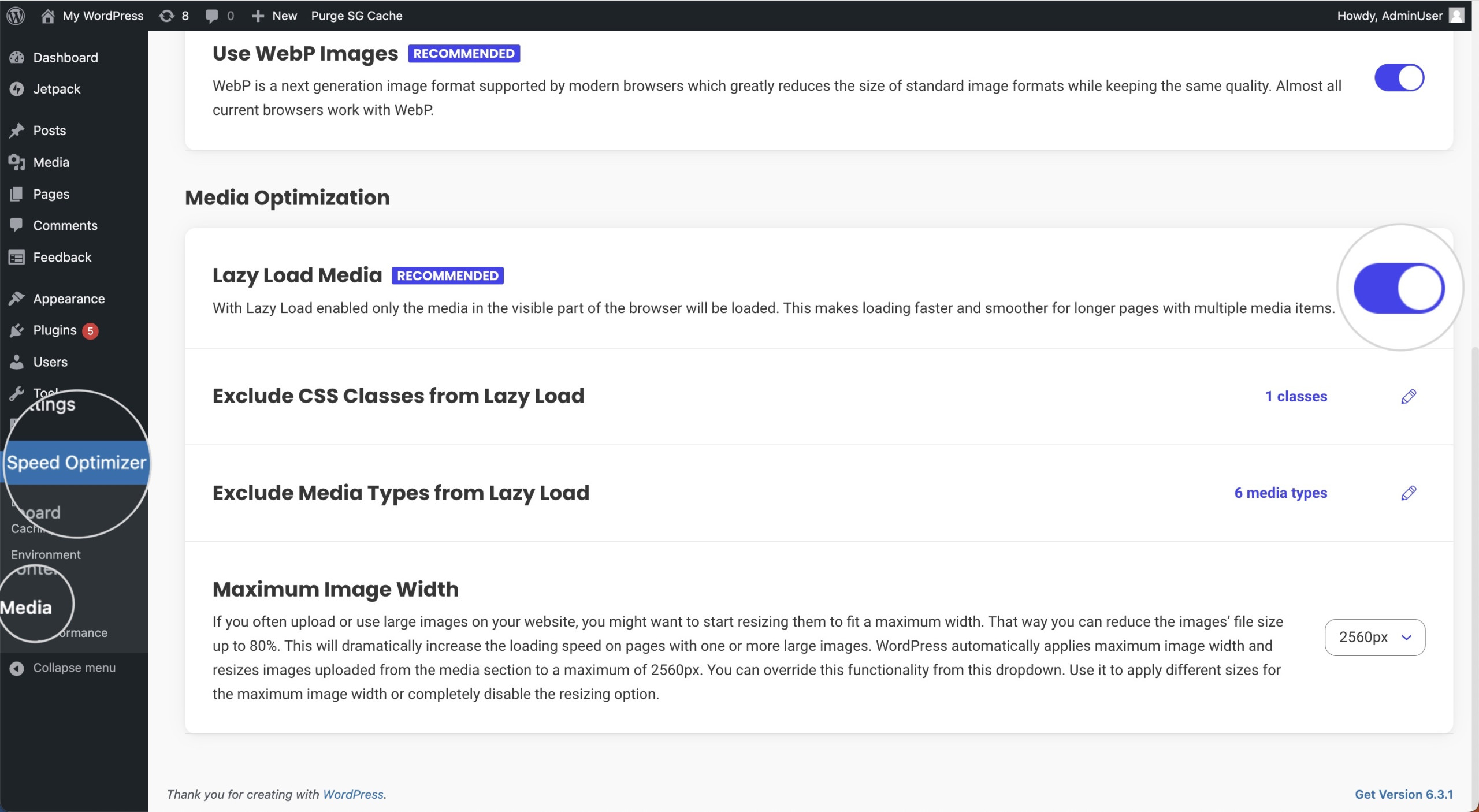 Reportez les images hors écran en activant le Lazy Load dans le plugin Speed Optimizer