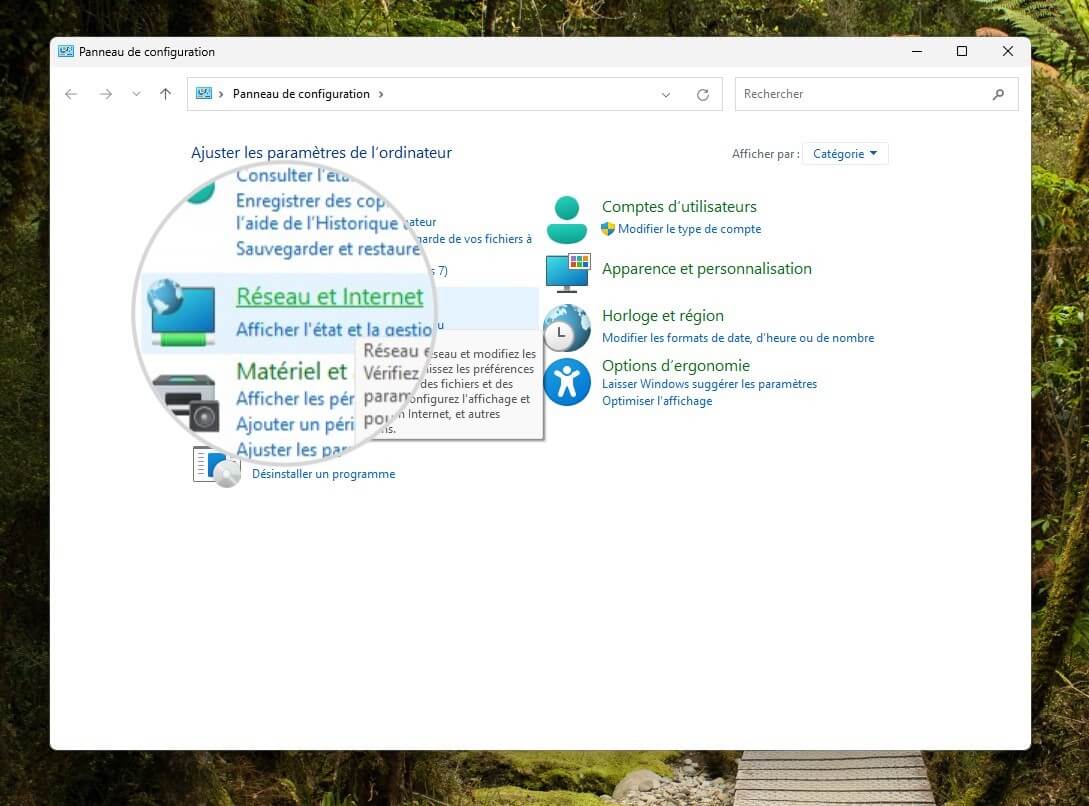 « Réseau et Internet » dans le Panneau de configuration de Windows