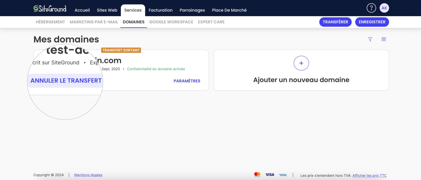 Comment annuler l'invitation au transfert de propriété du domaine