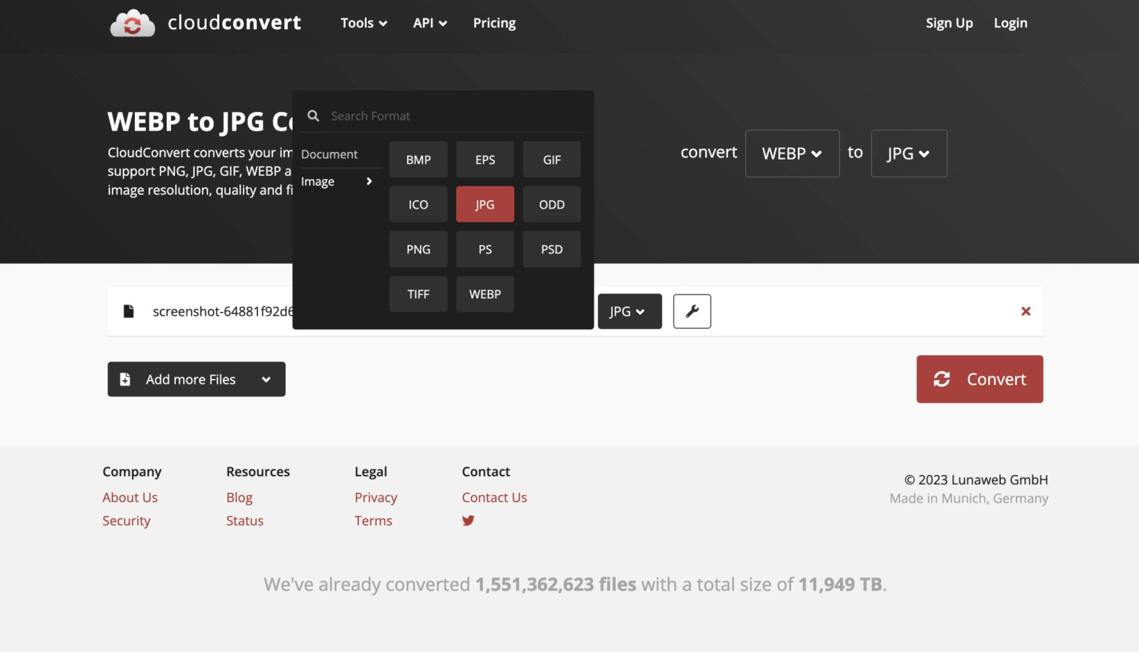Comment pour convertir WebP en JPEG avec l'outil online CloudConvert