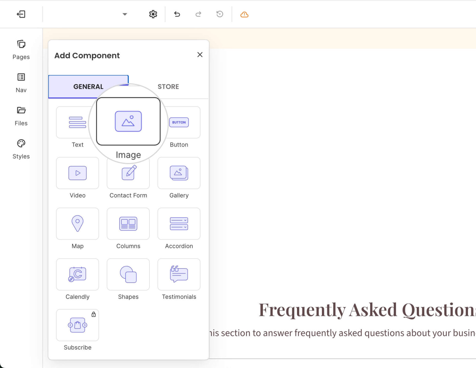 Add Component menu with a highlighted Image component for adding a single image