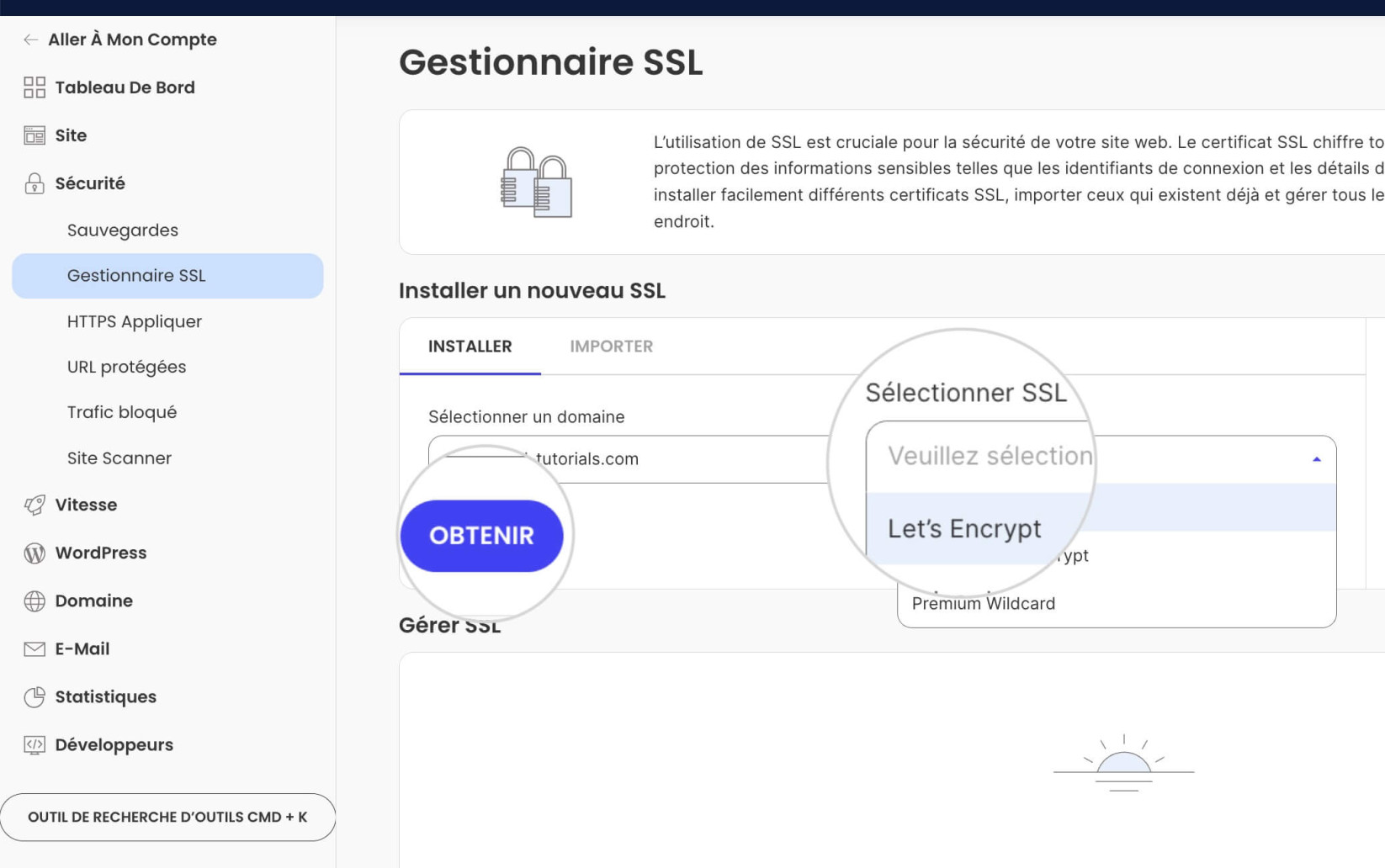 Installateur SSL dans Site Tools