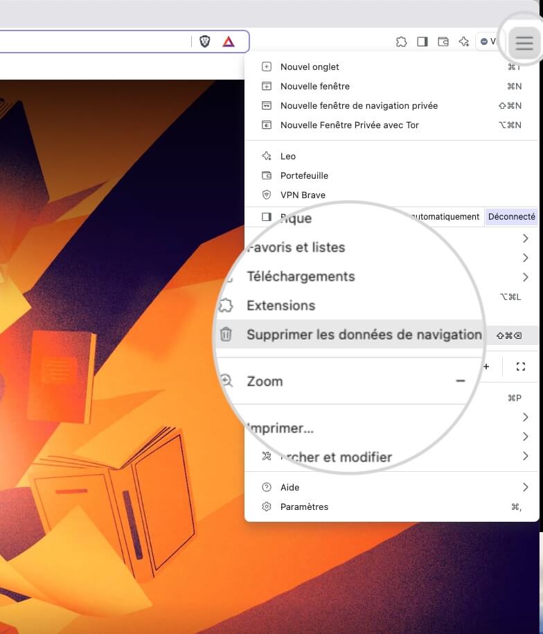 Supprimer les données de navigation dans Brave