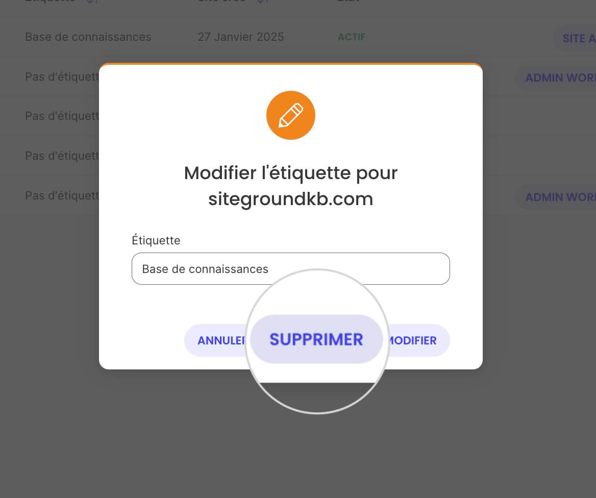 Comment supprimer l'étiquette d'un site web