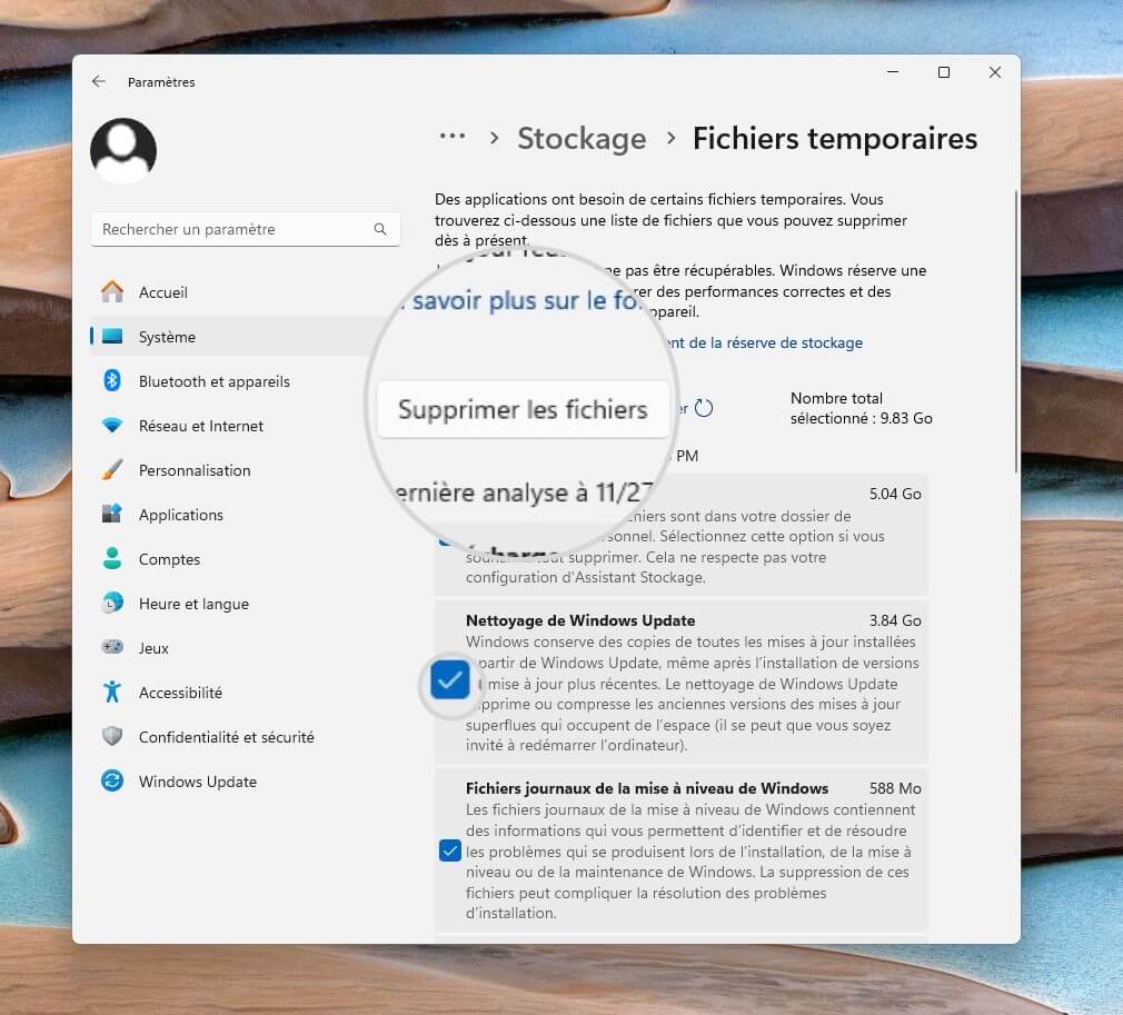 Sélectionnez les fichiers temporaires à supprimer sous Windows