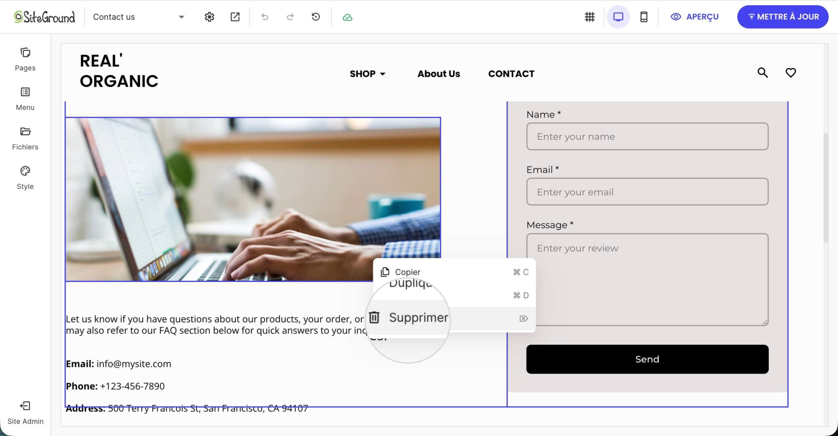 Menu contextuel de plusieurs composants sélectionnés où Supprimer est sélectionné