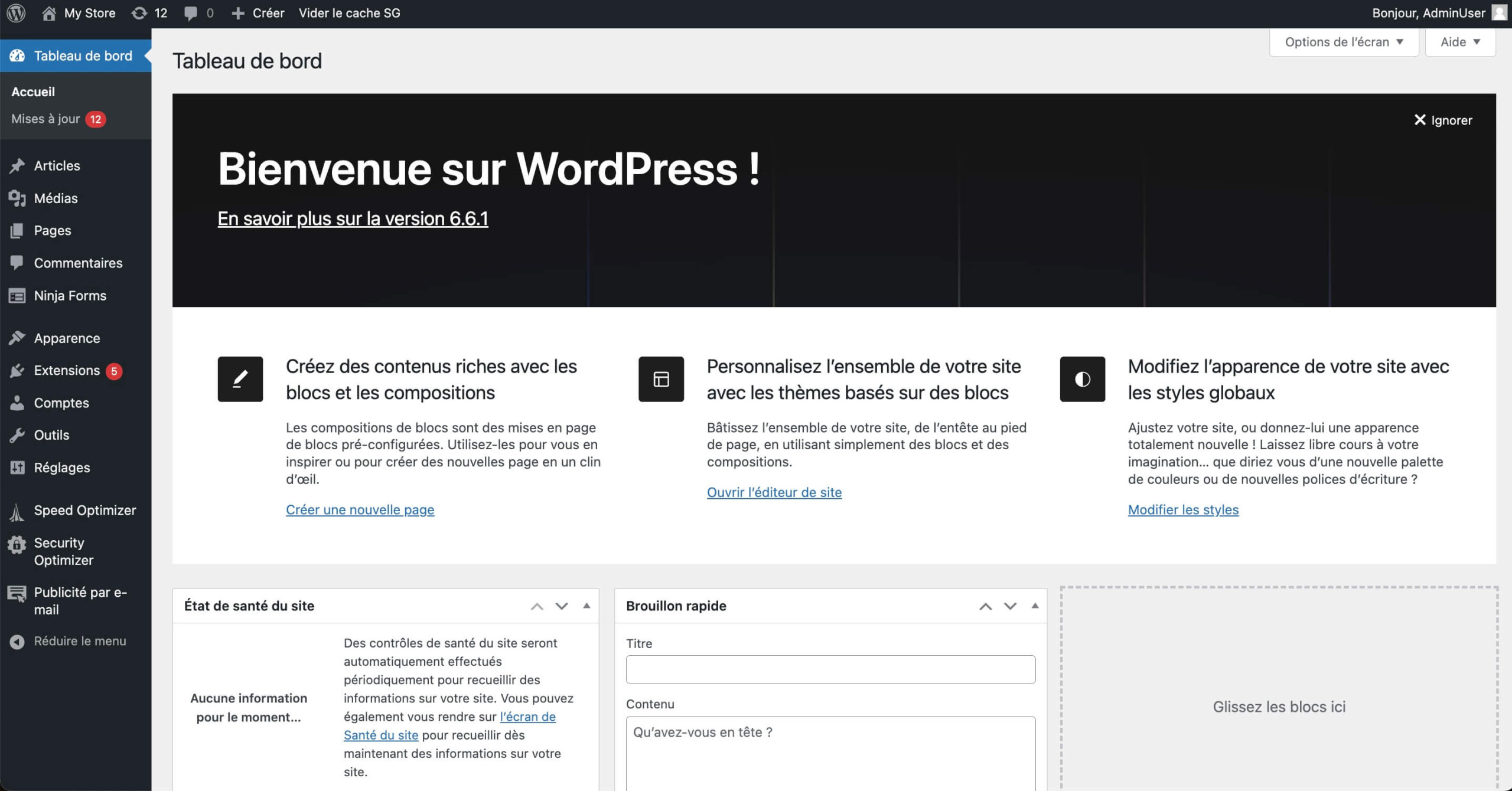 Tableau de bord WordPress