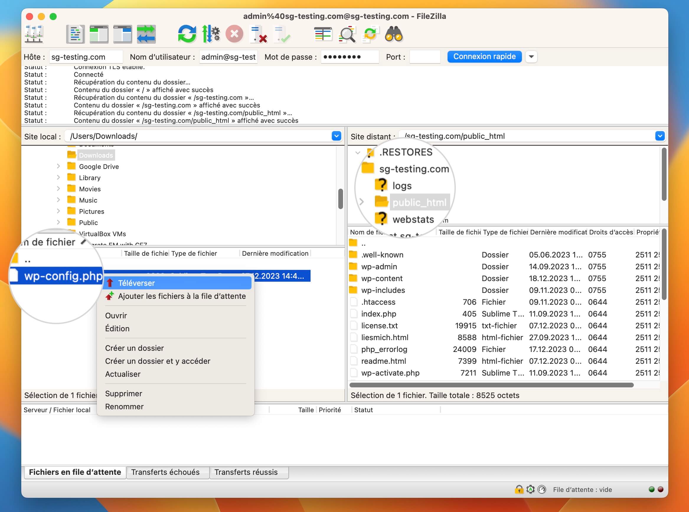 Comment envoyer un fichier wp-config.php modifié vers votre site web depuis un client FTP