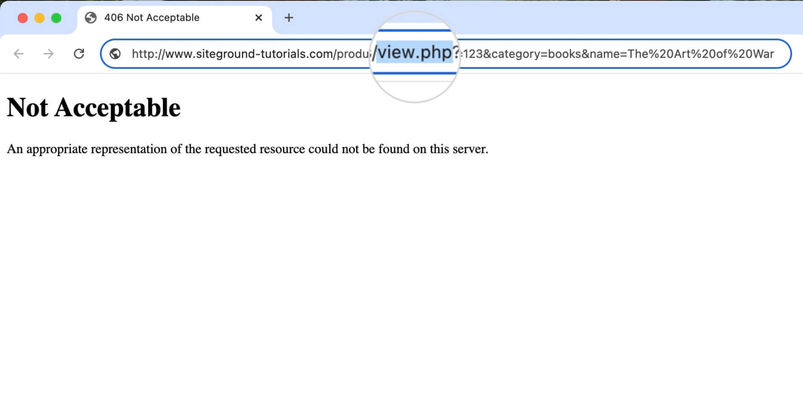 URL incorrecte provoquant l'erreur HTTP 406