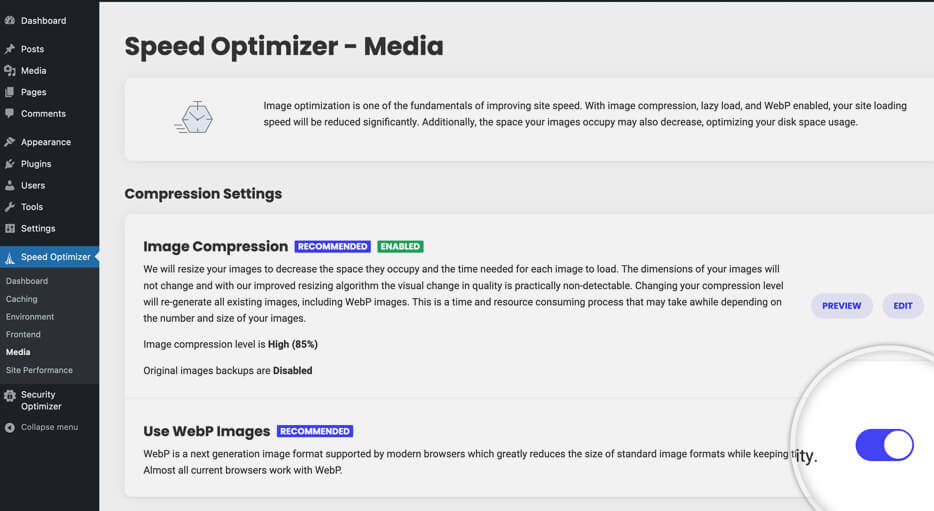 Conversion d’images existantes en WebP avec Speed Optimizer