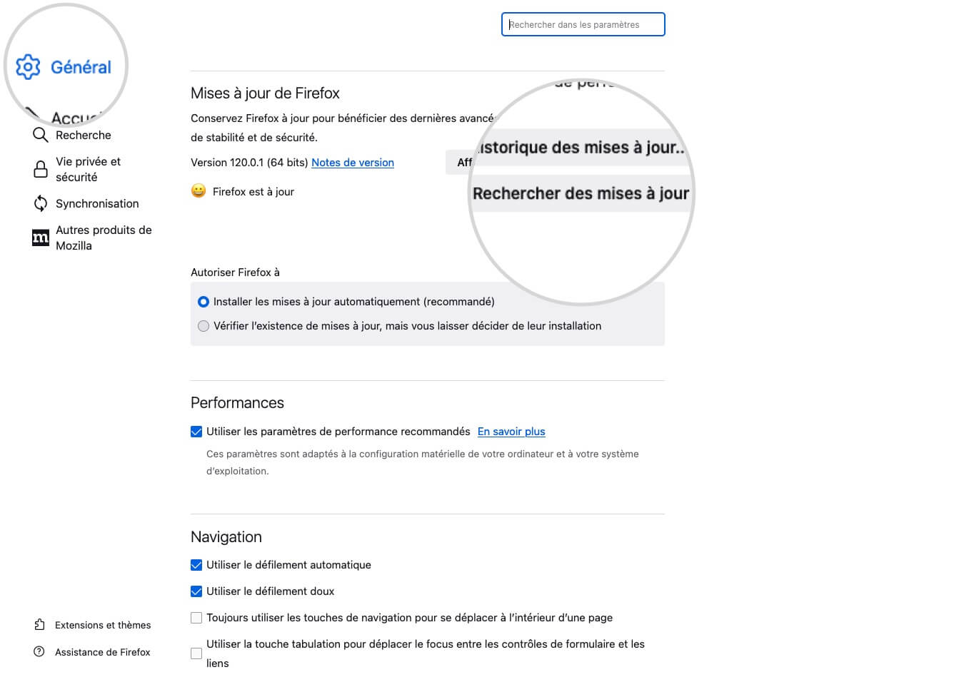Capture d’écran de la page des mises à jour de Mozilla Firefox