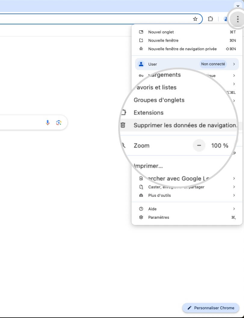 Supprimer les données de navigation dans Chrome