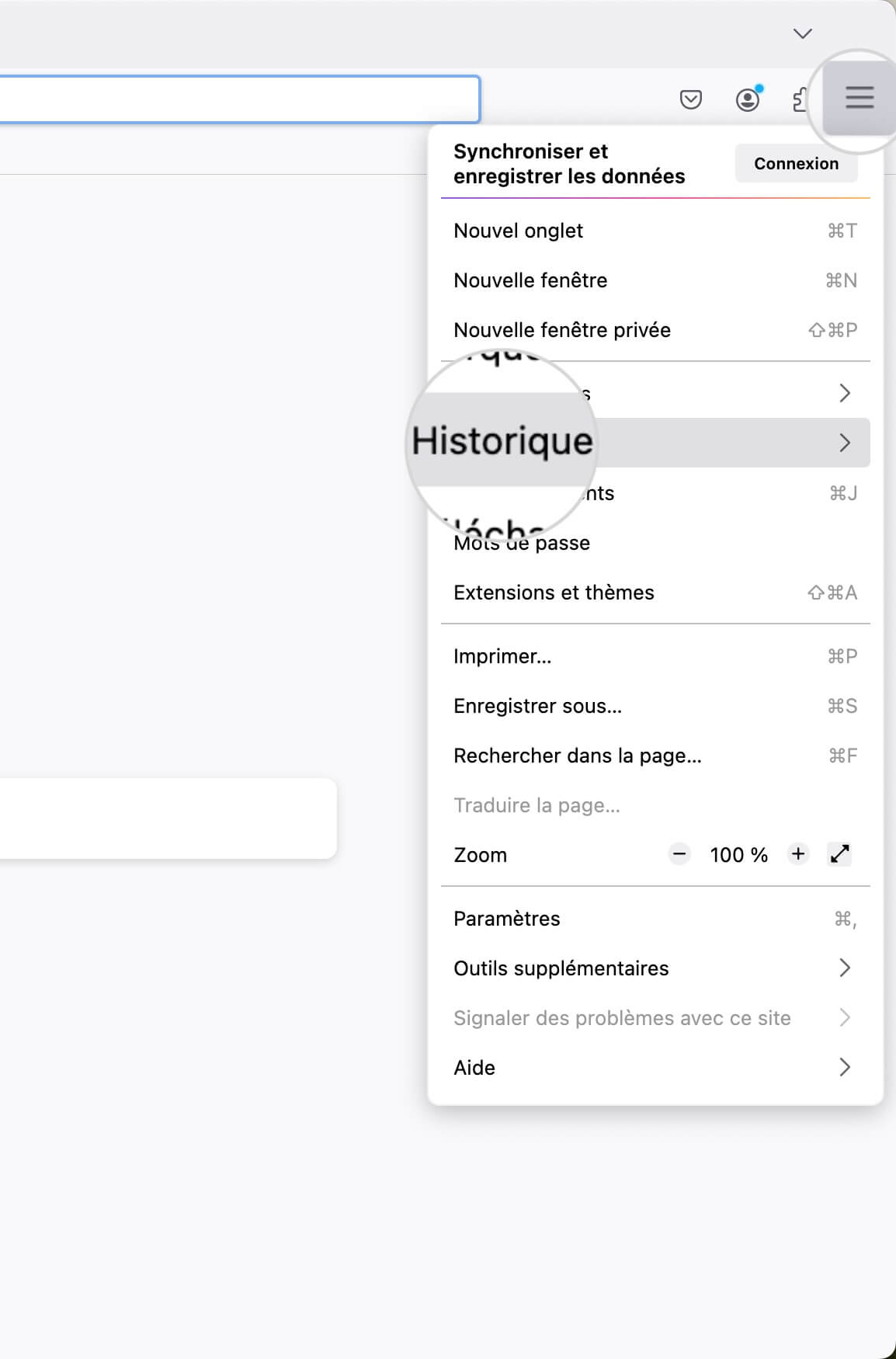 Section Historique dans les paramètres de Mozilla Firefox