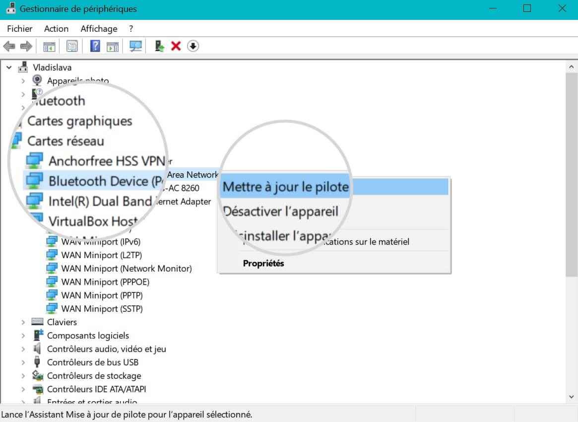 Capture d'écran de l'option de mise à jour du pilote sous Windows