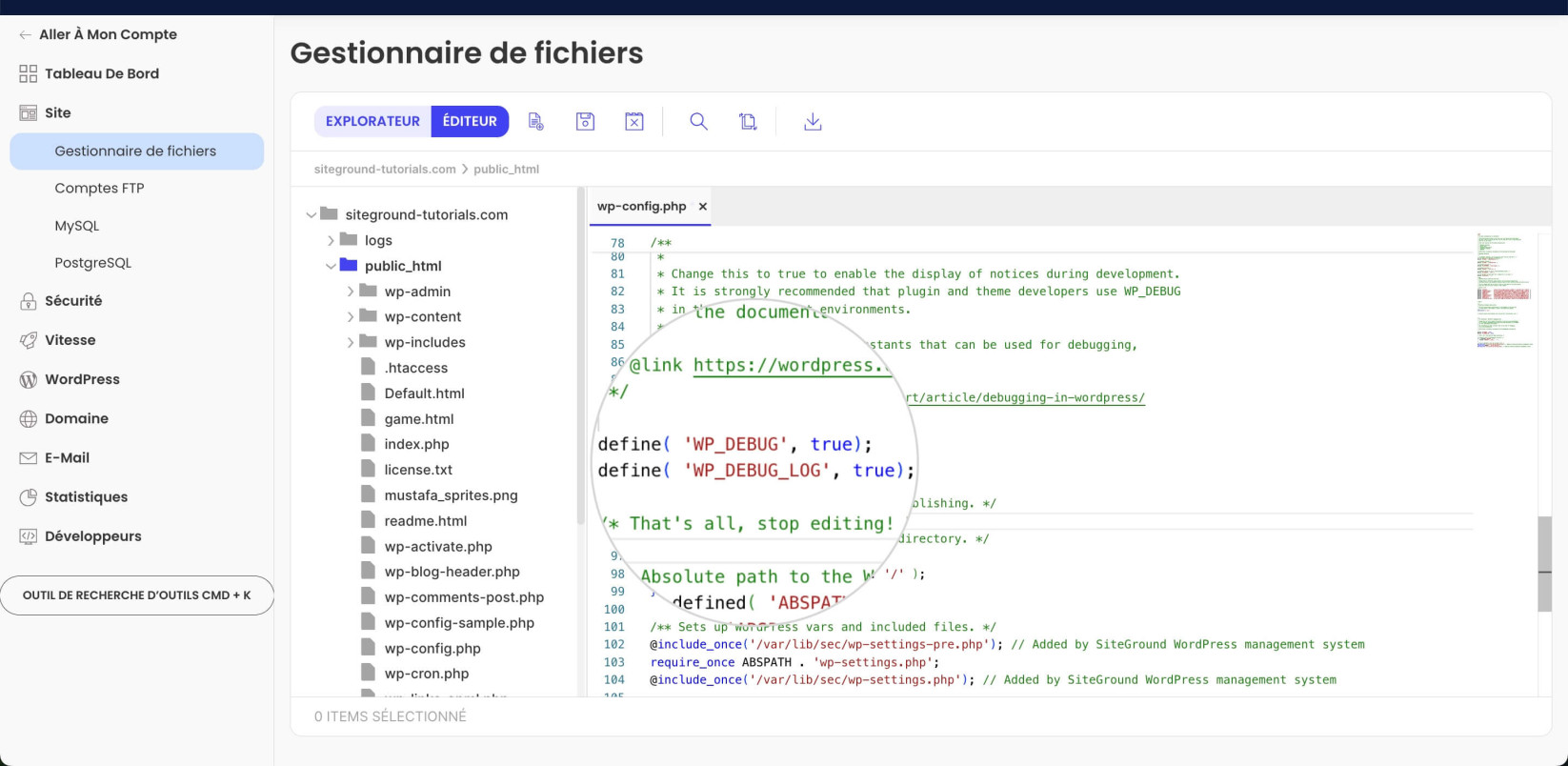Activer le mode débogage dans wp-config.php
