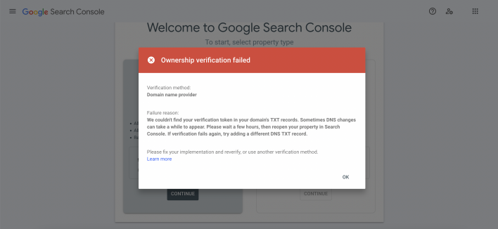 Domain ownership verification fail