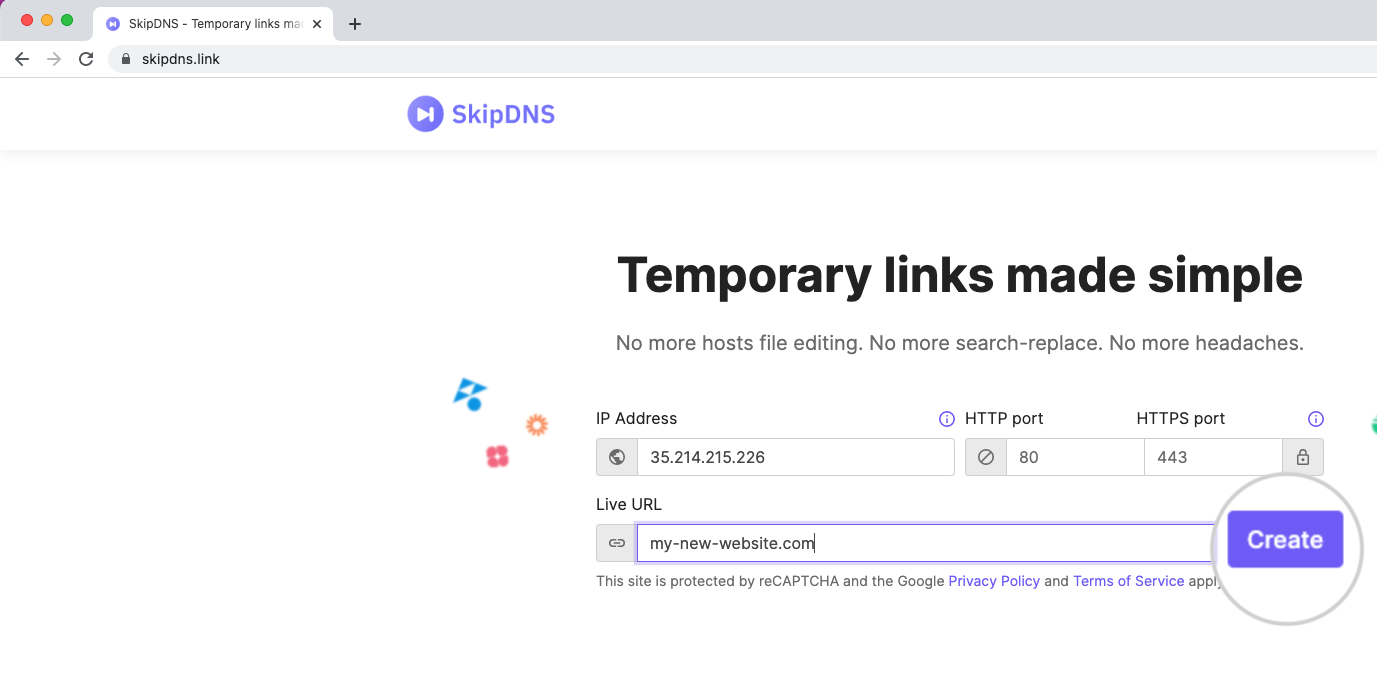 Generate temporary URL on SkipDNS