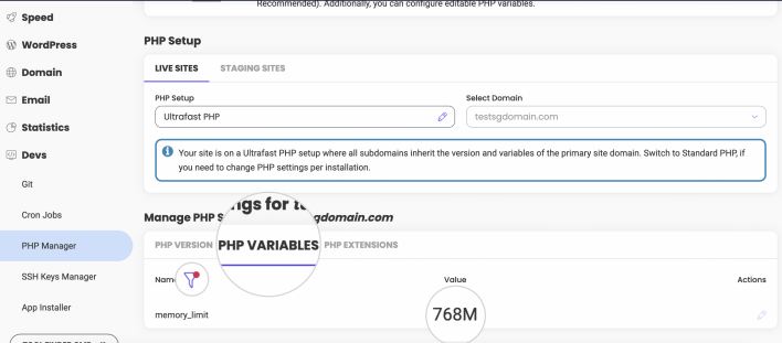 Check memory_limit value from Site Tools