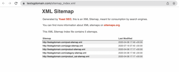 Yoast SEO Sitemap index XML URL